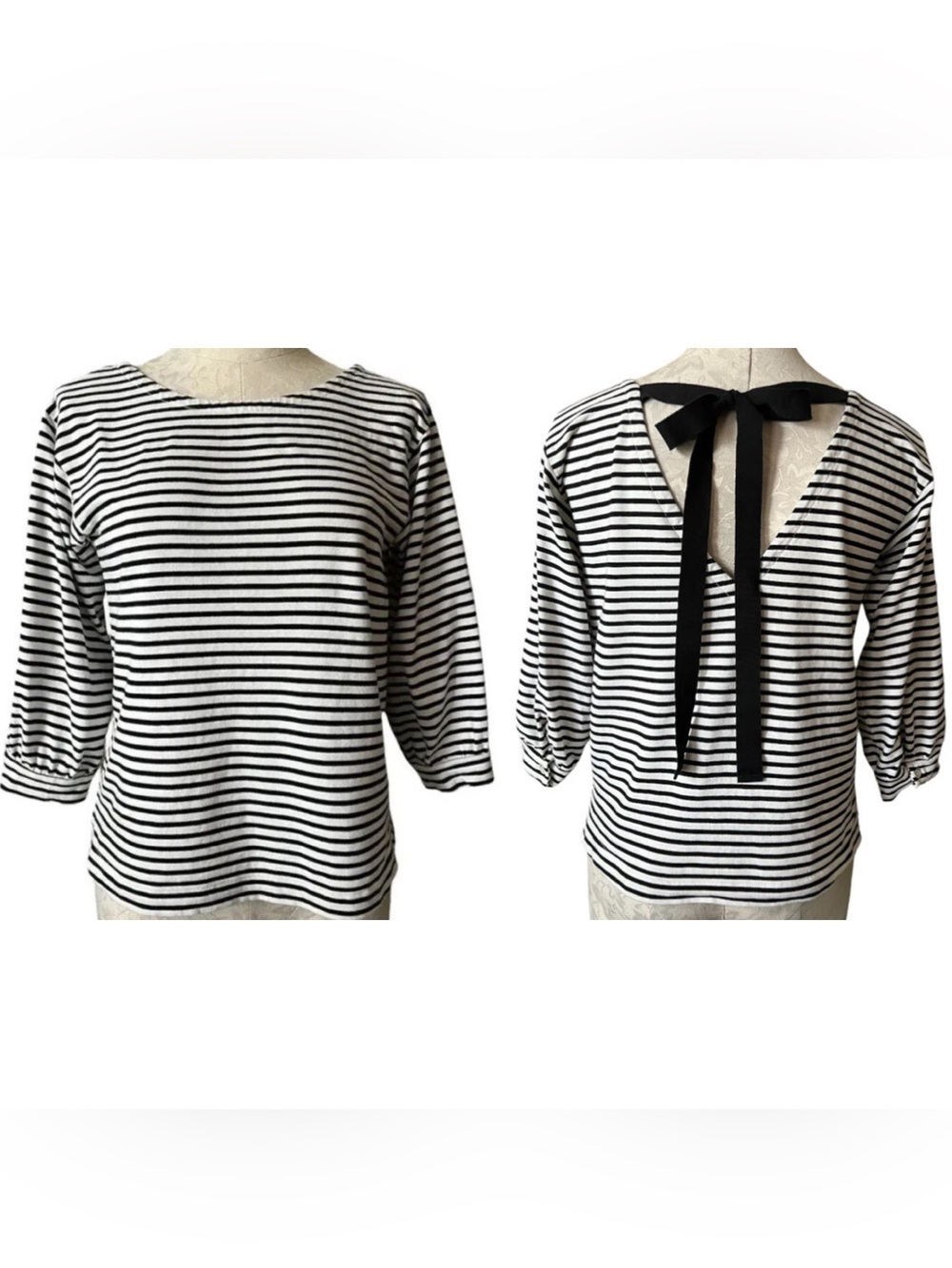 J. Crew Striped 3/4 Balloon Sleeve Tie-Back Top - Excellent Condition